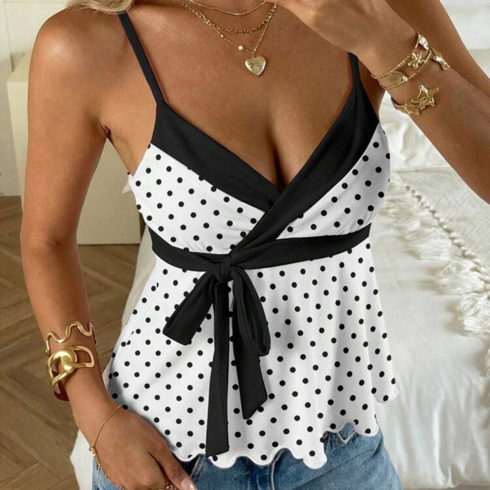 CovetEZ Women's Casual Elegant Bodycon Camisole, Women's Summer Clothing, Polka